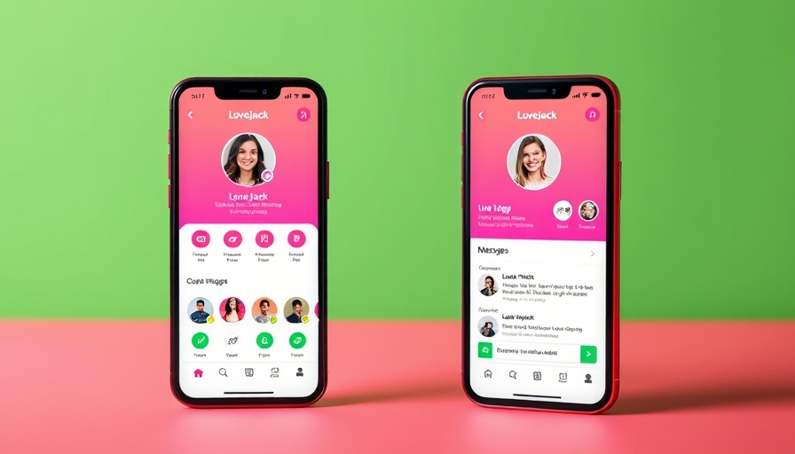 LoveJack dating app interface on multiple smartphone screens.
