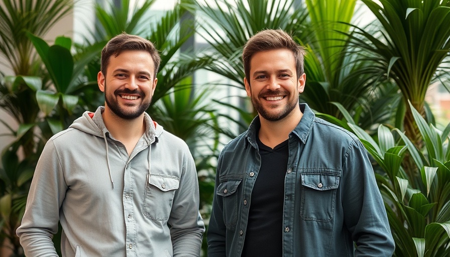 Casual scene with two smiling men in a lush indoor setting related to Silicon Valley military market.