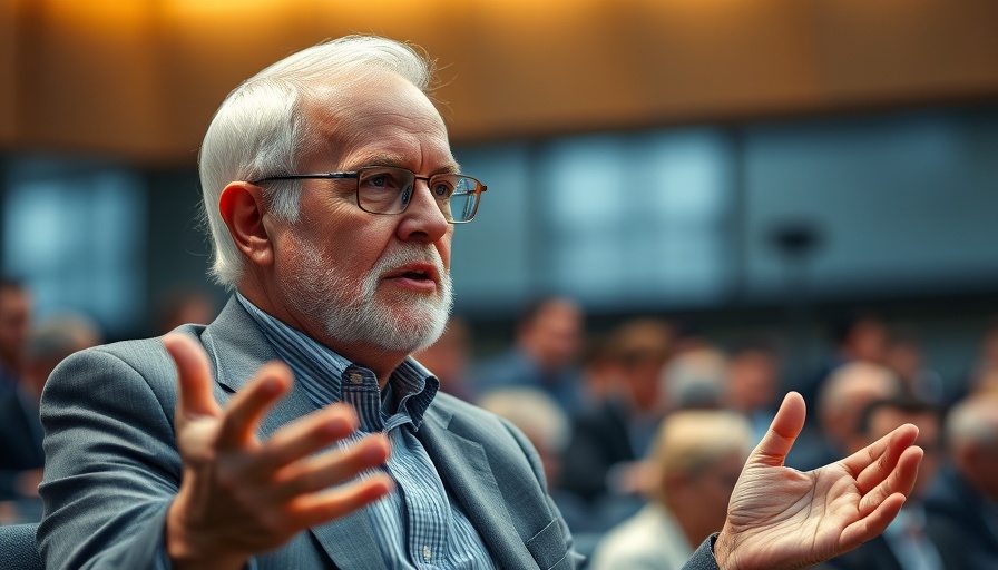 Elderly man explaining concepts at conference, symbolic of AI impact on jobs.
