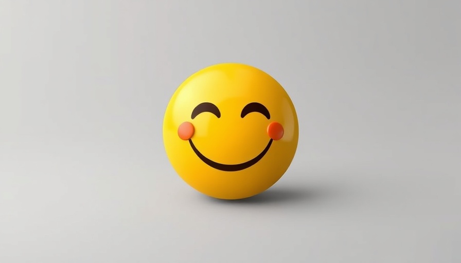 Vibrant smiley face emoji with open hands on gray background.