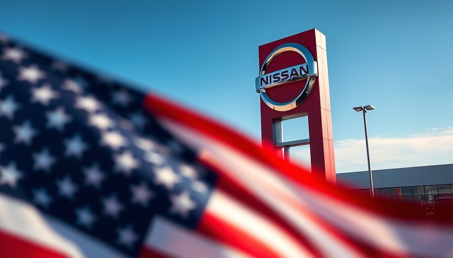 Nissan sign with American flag, symbolizing US worker buyouts.