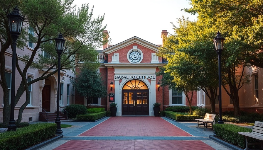 Sausalito Central School Civic Center Library entrance with historical architecture.
