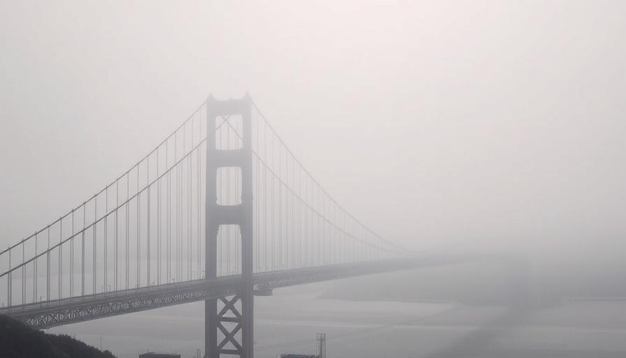 Hazy view of Bay Area bridge during Spare the Air alert with smoke.