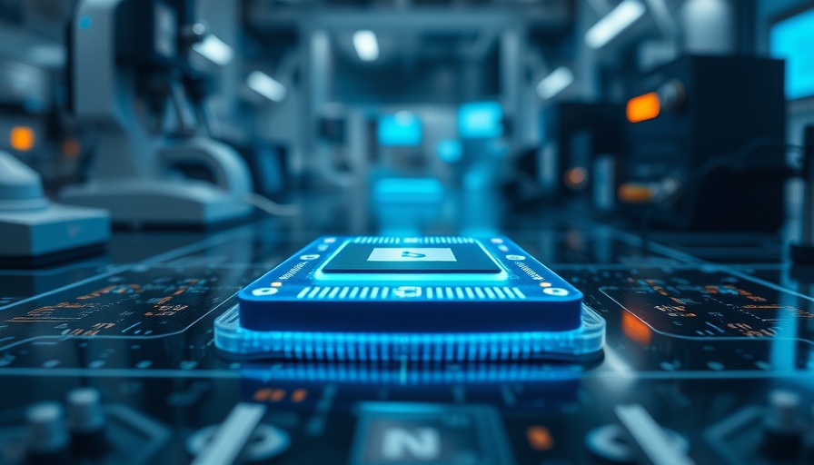 Futuristic semiconductor wafer in lab under blue lighting