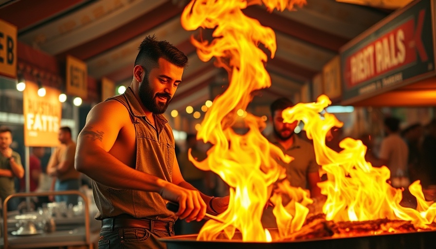 Dynamic cooking at Gilroy Garlic Festival booth.