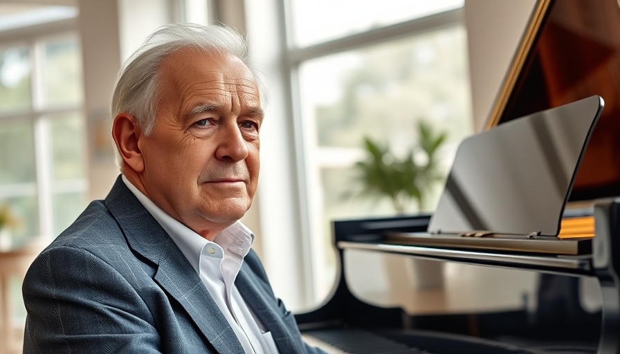 Elderly man by piano in bright room, Classical California Radio Expansion