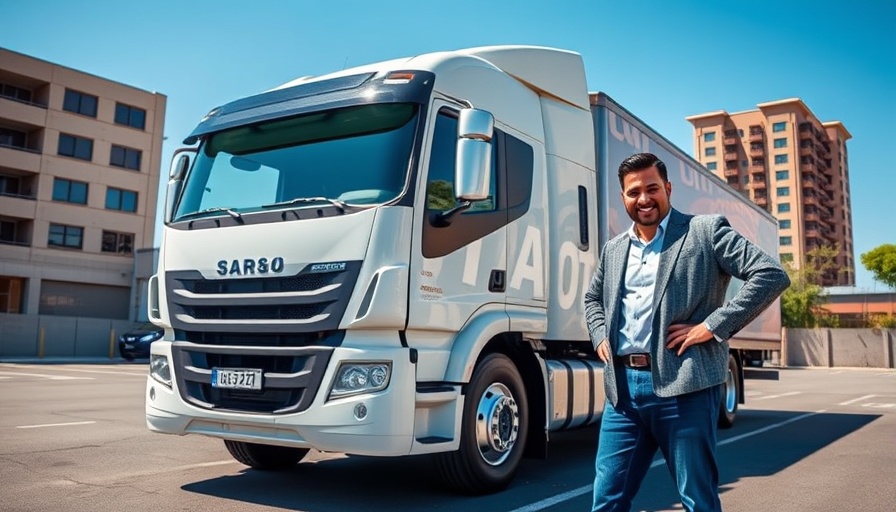 Confident man poses by branded truck for Marin County Exterior Paint Job Giveaway.