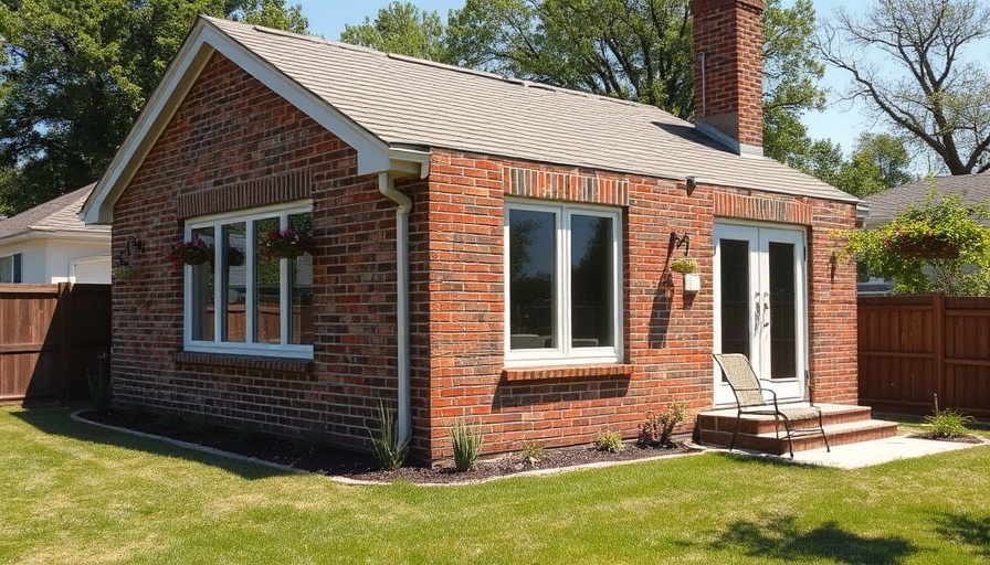 Mother-in-law suite with large windows in backyard setting.