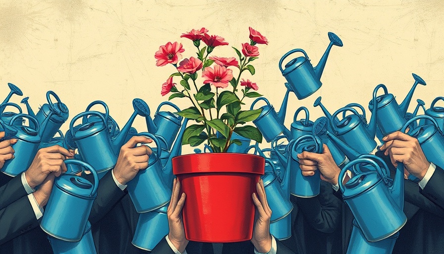 Watering cans pouring over plant symbolizing Bay Area business growth.