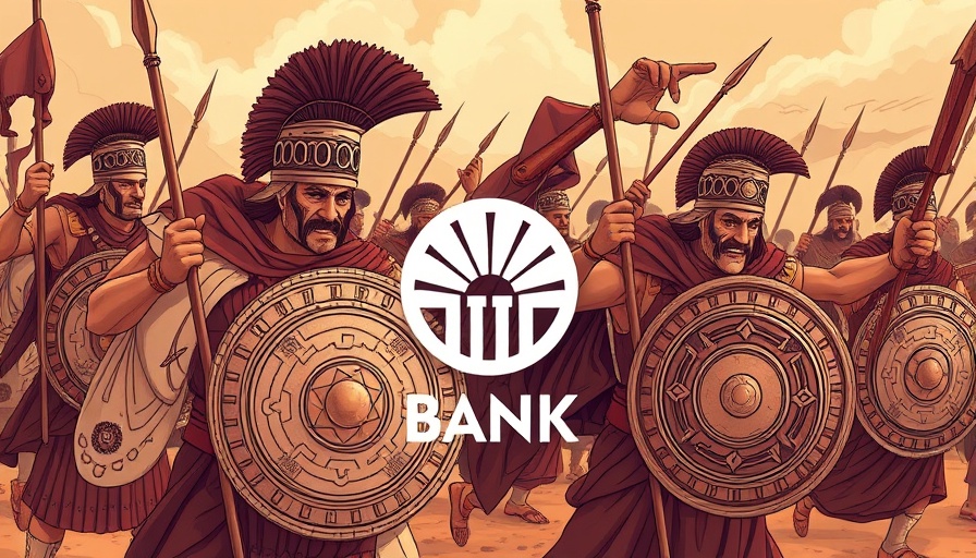 Greek-style portrayal of bank bailouts with ancient warriors
