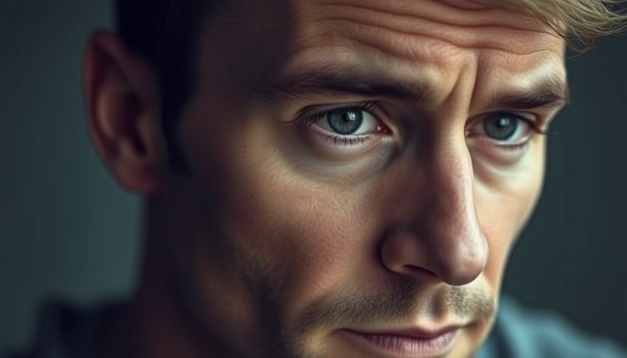 Close-up of a man's thoughtful expression, introspective mood.