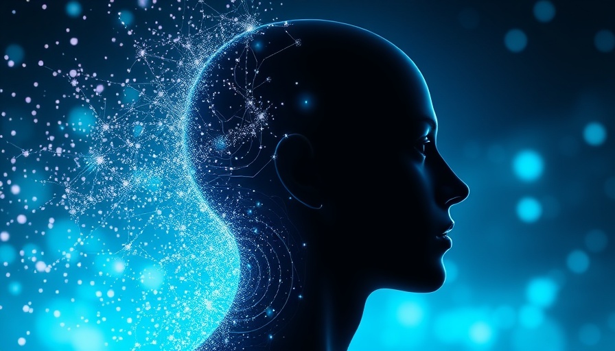 AI concept with a digital head and dynamic particles.