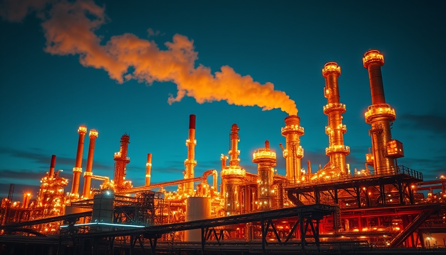 Trump administration clean energy clawback visualized by industrial refinery at night.