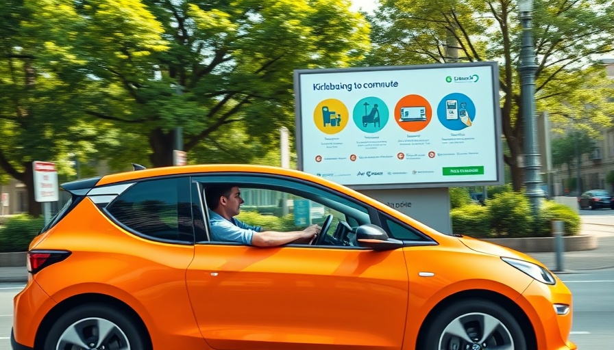 Bright orange GoCarma vehicle on the road near a billboard about HOV discounts, Patent Dispute Impact on Uber.