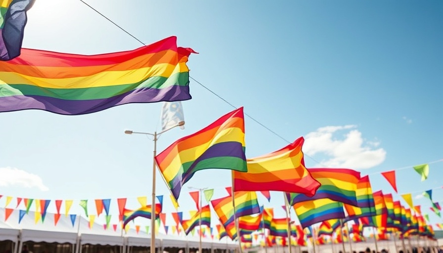 Colorful flags at Richmond Pride festival in vibrant sunlight.
