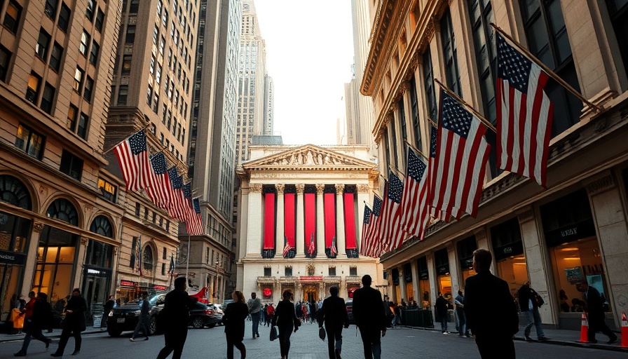 Silhouetted figures walk by a historic stock exchange building, capturing a busy city scene.