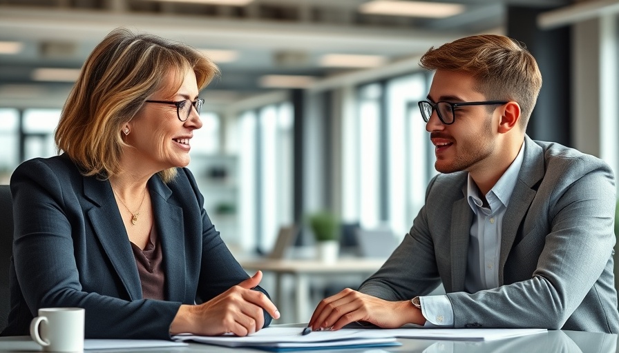 Collaboration scene in modern office illustrating leadership.