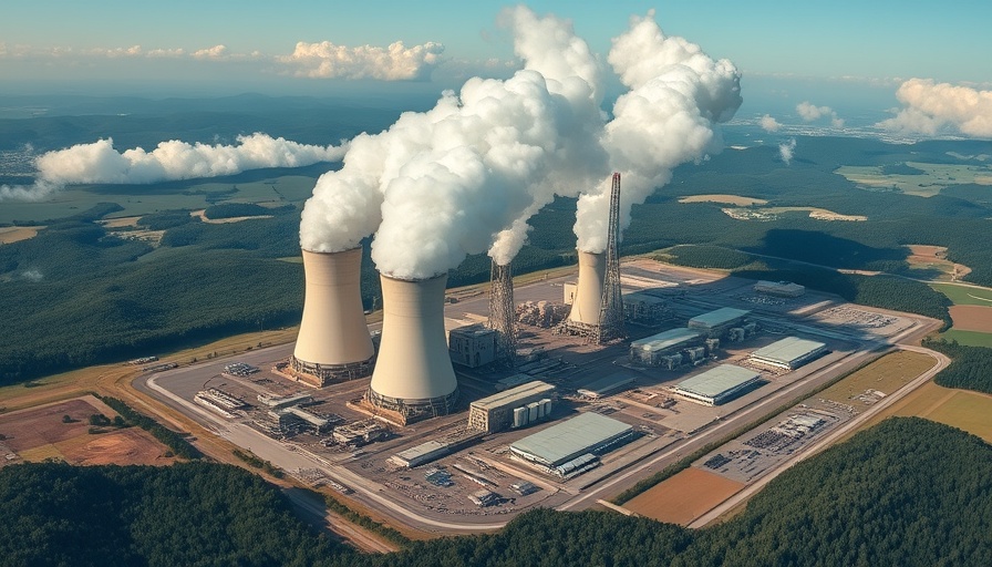Aerial view of industrial facility and cooling towers, data center development incentives.