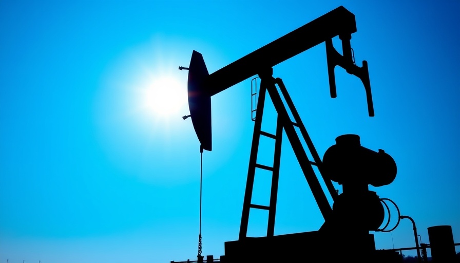 Oil pumpjack silhouette with OPEC logo against blue sky