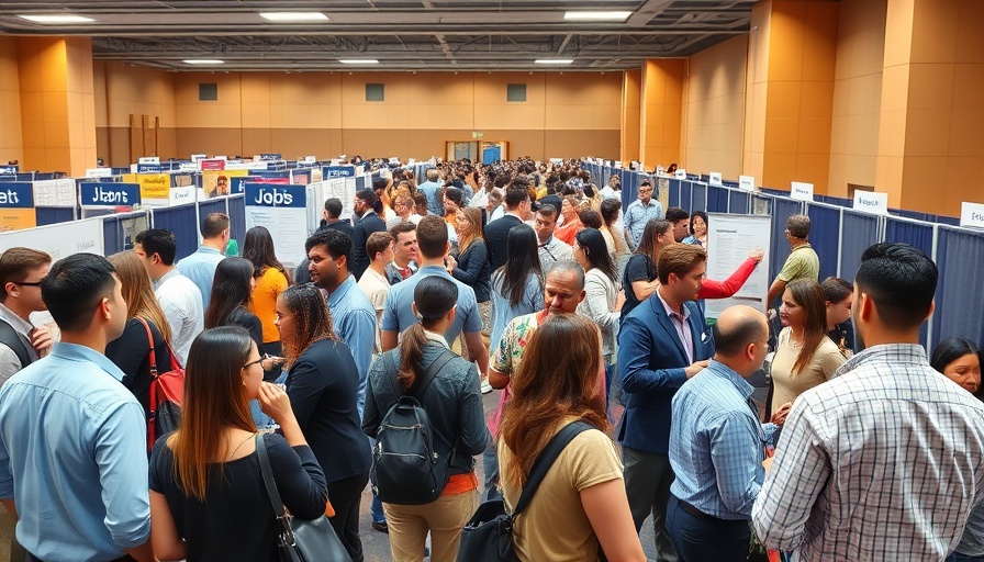 Job seekers engage with booths at a job fair, reflecting the UK Labour Market and Disinflation.