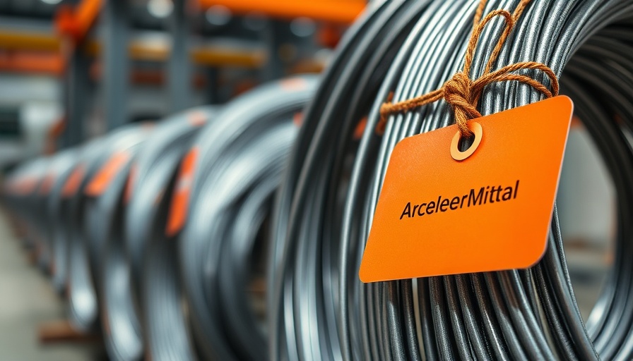 Steel coils with ArcelorMittal tag highlighting Canadian origin.