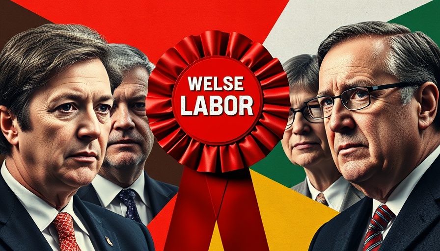 Collage with Welsh Labour rosette and two political figures, Labour stronghold Wales theme.