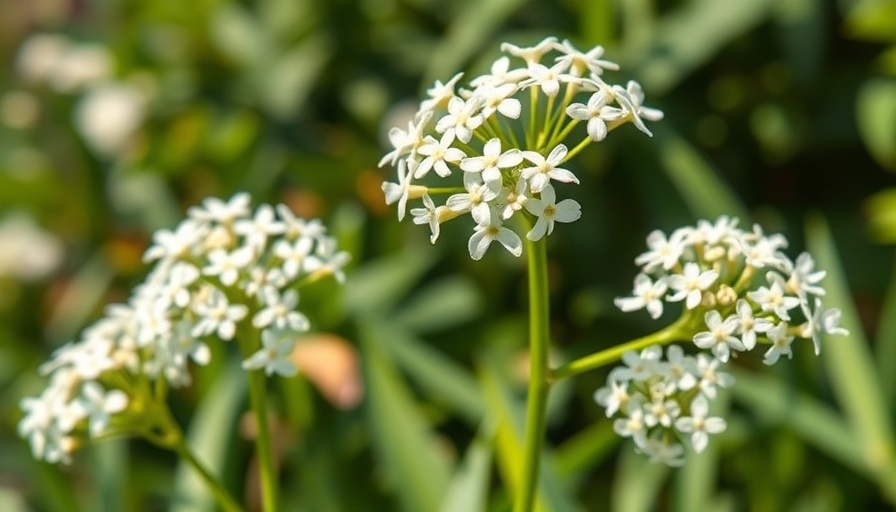 White anise flowers growing on green stems in natural sunlight