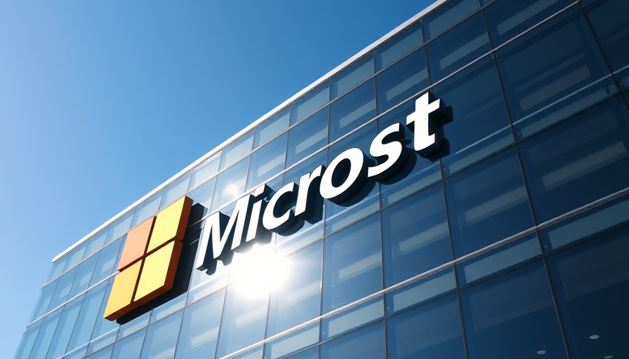 Modern Microsoft building with logo under clear blue sky.