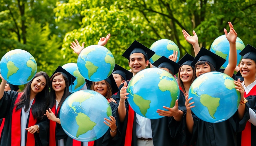 University graduates celebrating with globes, attract top US talent.