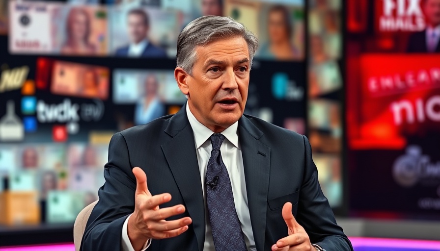 Businessman discussing US National Debt Management on TV.