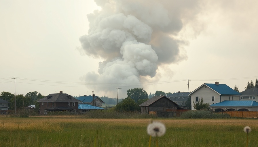 Dramatic smoke cloud in rural area impacting environment.