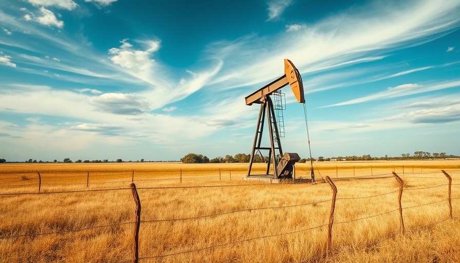 Oil pumpjack in rural field under cloudy sky, highlighting industry.