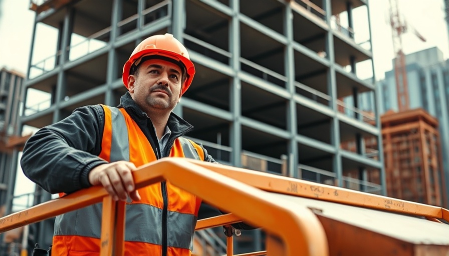 Construction workers on UK office site amid building industry slowdown.