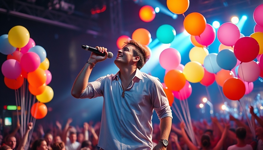 Coldplay's first rock concert at Stanford Stadium with singer and balloons
