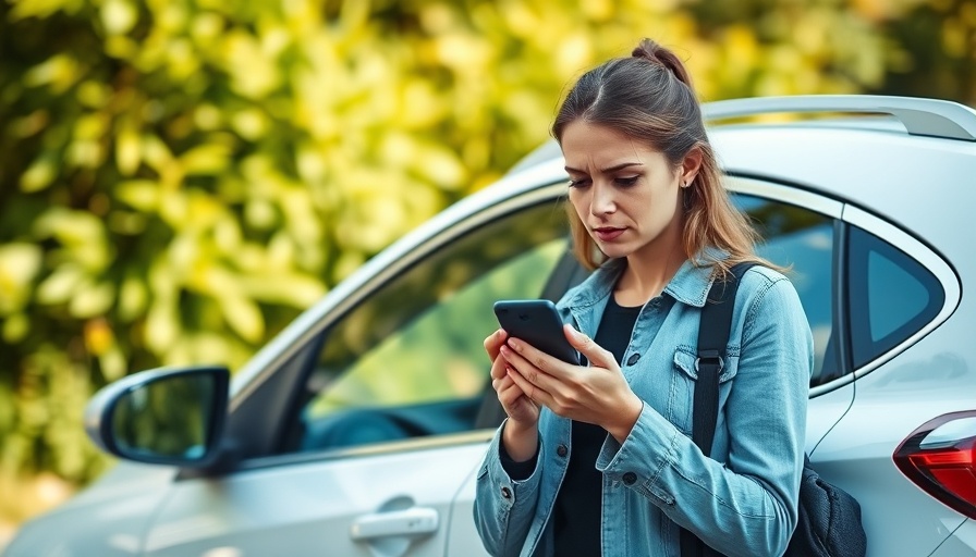 Woman worried about car loan divorce implications, standing by car