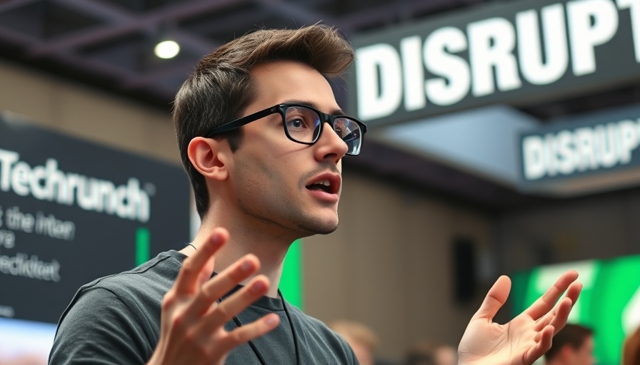 Young man speaking energetically at a tech event, AI trivia countdown