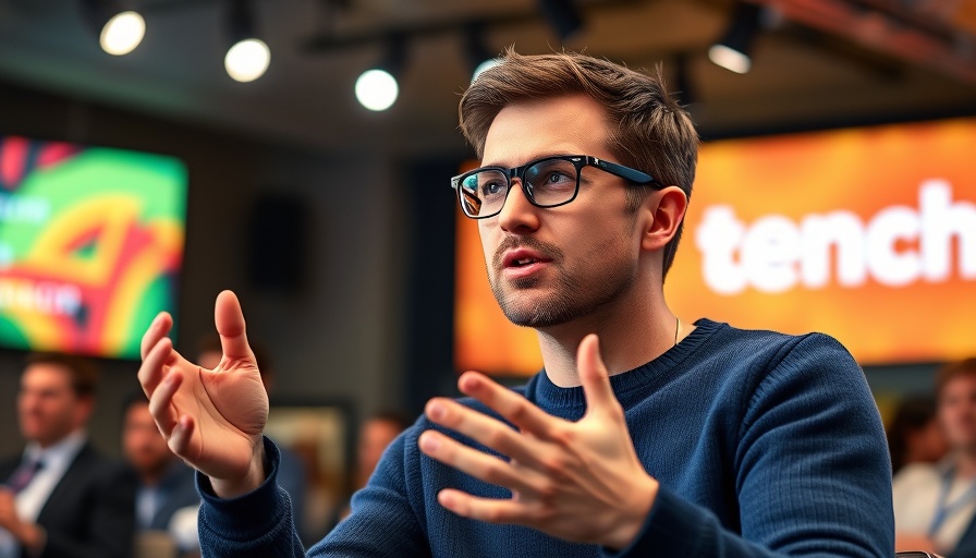 Man discussing AI at TechCrunch event, AI Trivia Countdown TechCrunch.