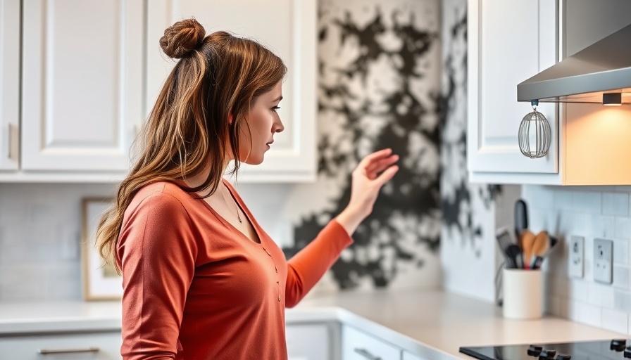 Woman inspecting black mold on kitchen wall, black mold testing tips.