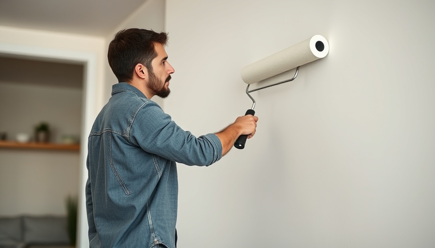 Adult man repainting house interior before selling, focus on roller.