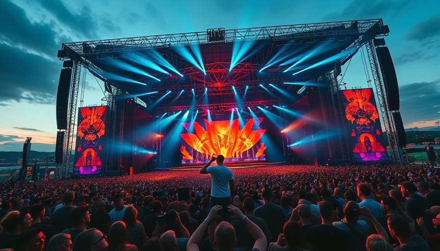 Festival La Onda stage with vibrant lighting and large audience.