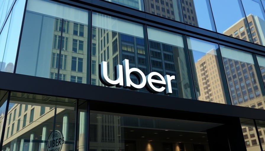 Uber logo on modern building facade reflecting city environment.