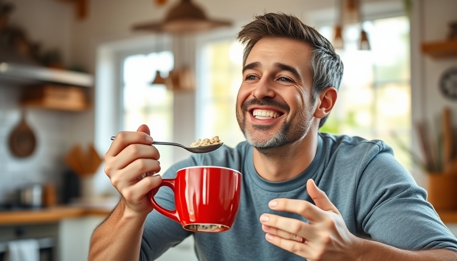 Man eating oatmeal to reduce forever chemicals with fiber.