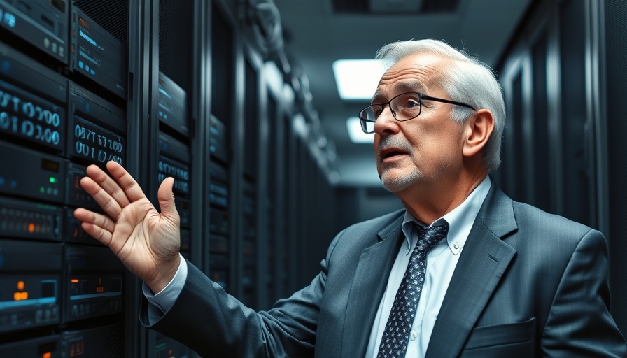 AI company Fortune 500 executive examining servers in high-tech room.
