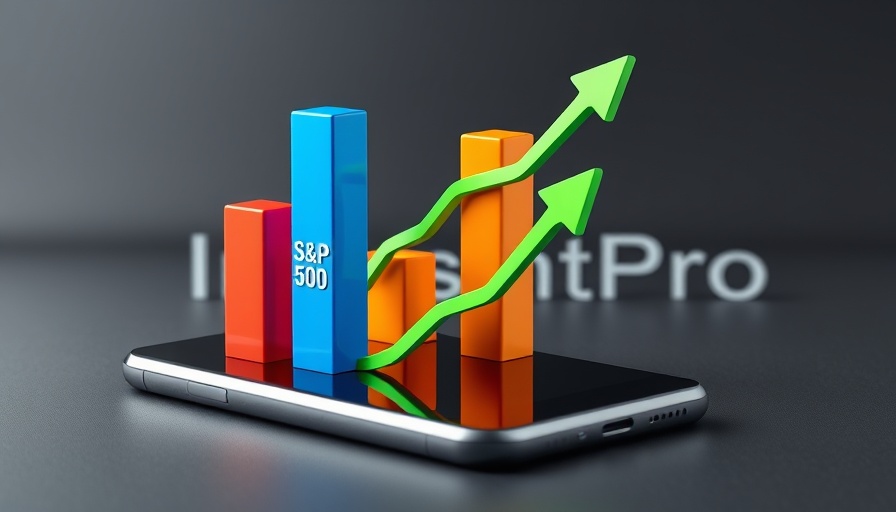 3D bar chart with S&P 500 growth on smartphone.