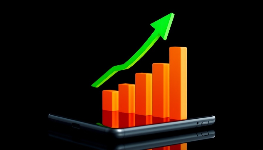 3D bar graphs on a smartphone symbolizing growth in financial markets.