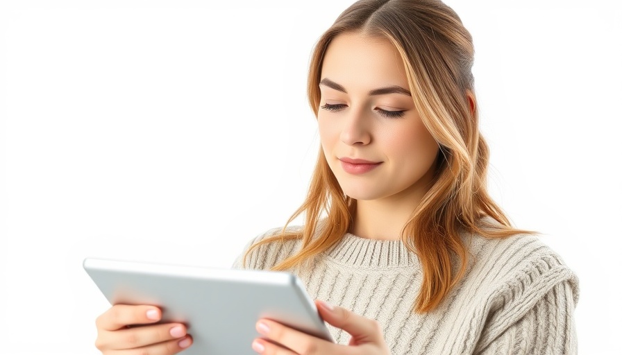 Young woman reading tablet for mental health support