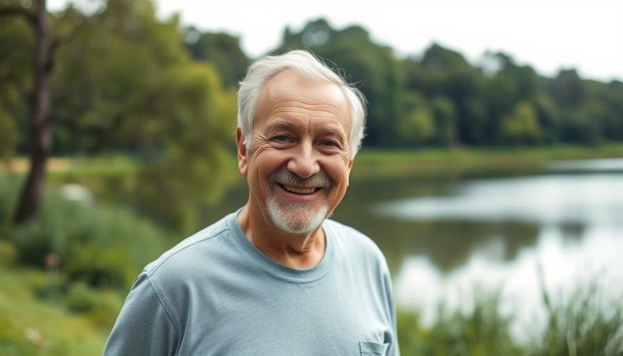 Older man smiling outdoors, lifestyle medicine theme.