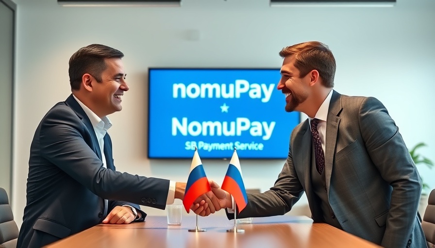 NomuPay funding news meeting between executives shaking hands.