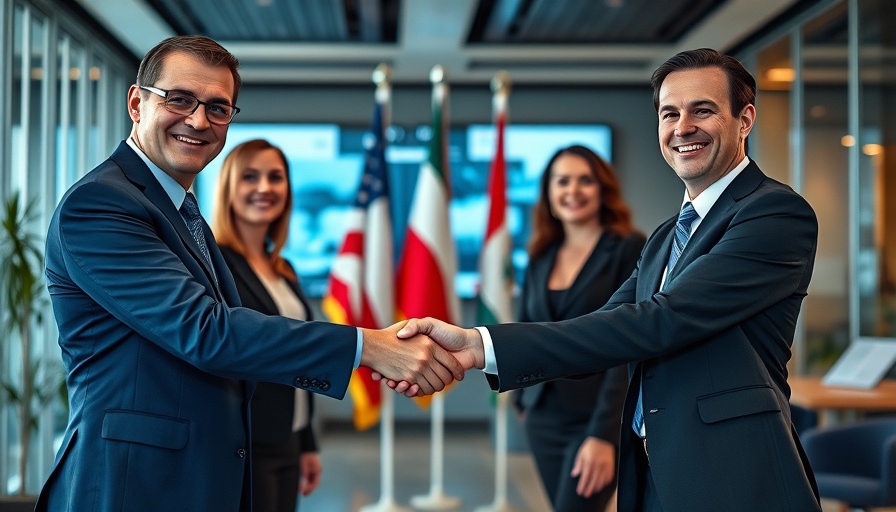 Business professionals shaking hands in office setting