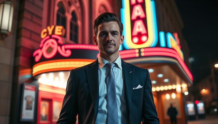 Feel-good film adaptation of Stephen King: Man outside theater with neon lights.